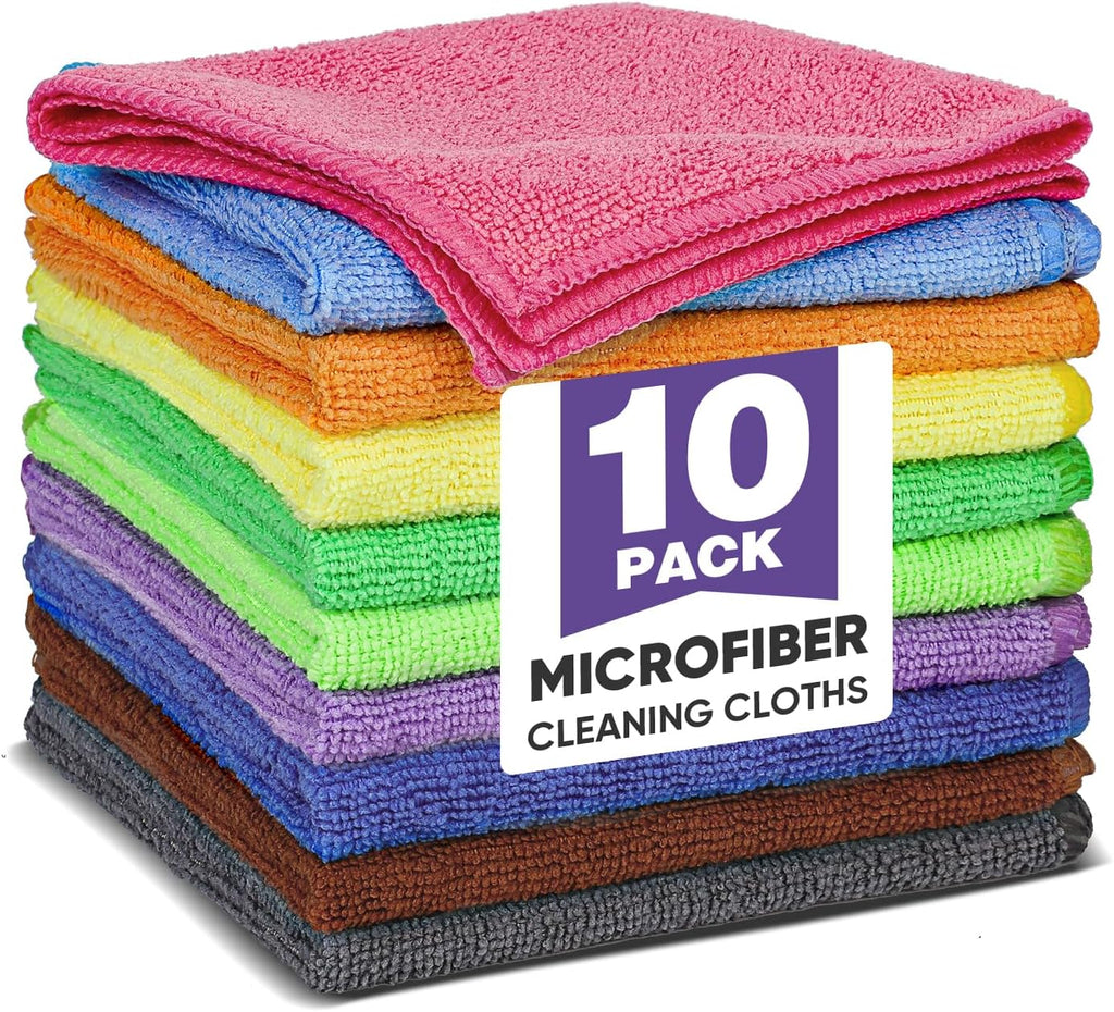 10 Colors Microfiber Cleaning Cloths, 10 Pack Assorted Cleaning Rags