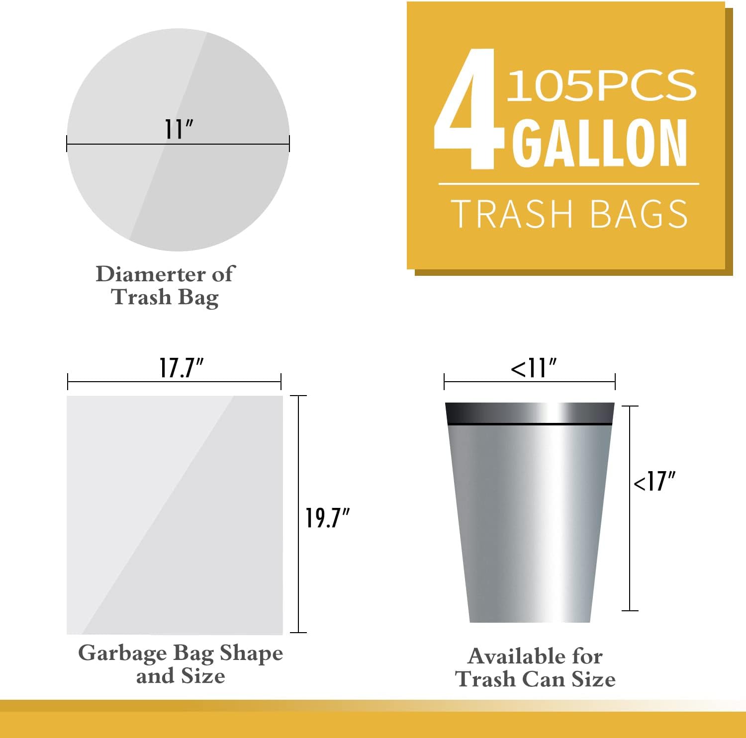 Small Trash Bags, Capacity（4Gallon） Garbage Can Liners