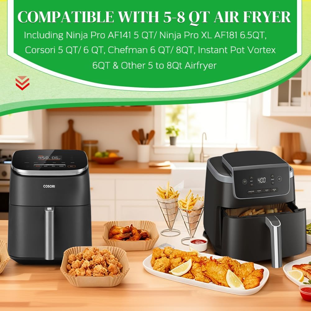 BYKITCHEN 8in Square Disposable Air Fryer Liners, 300PCS Parchment Paper