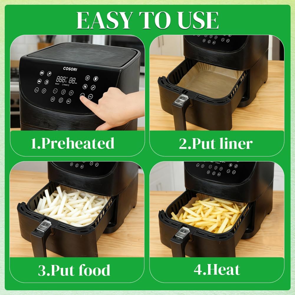 BYKITCHEN 8in Square Disposable Air Fryer Liners, 300PCS Parchment Paper