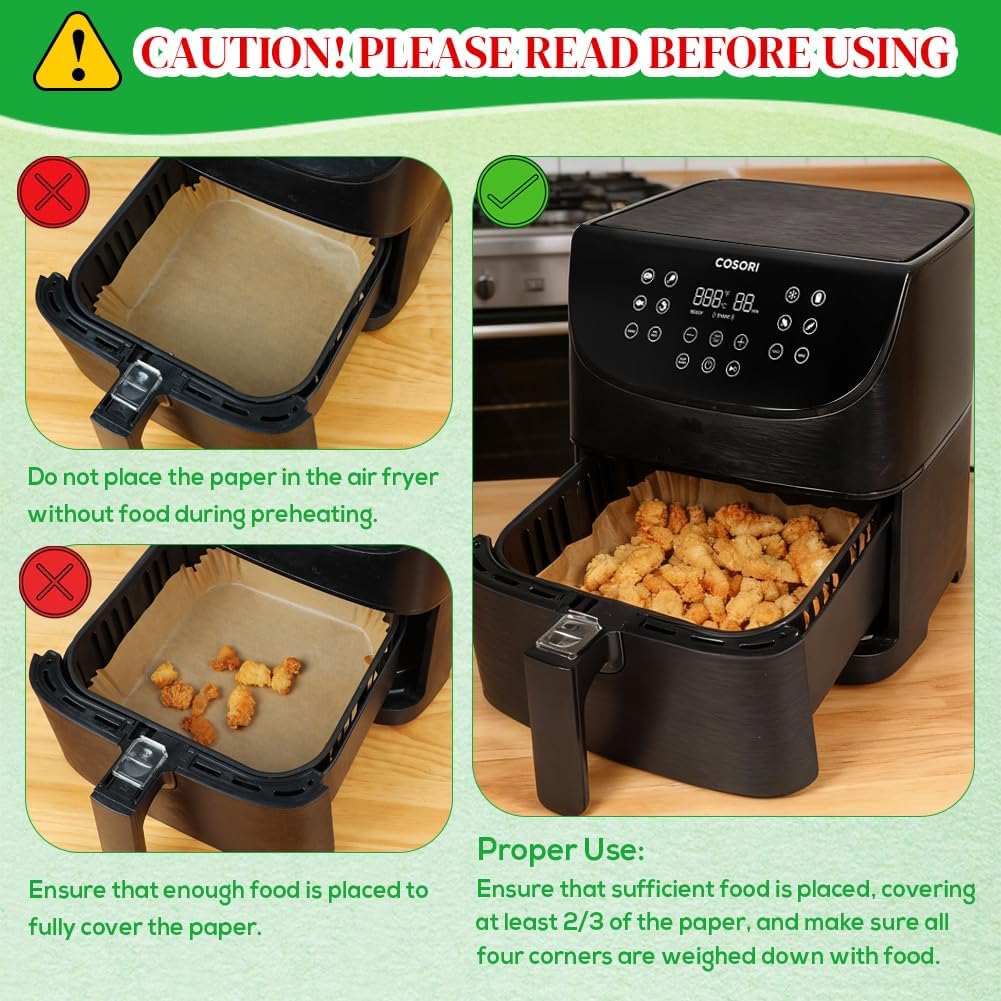 BYKITCHEN 8in Square Disposable Air Fryer Liners, 300PCS Parchment Paper