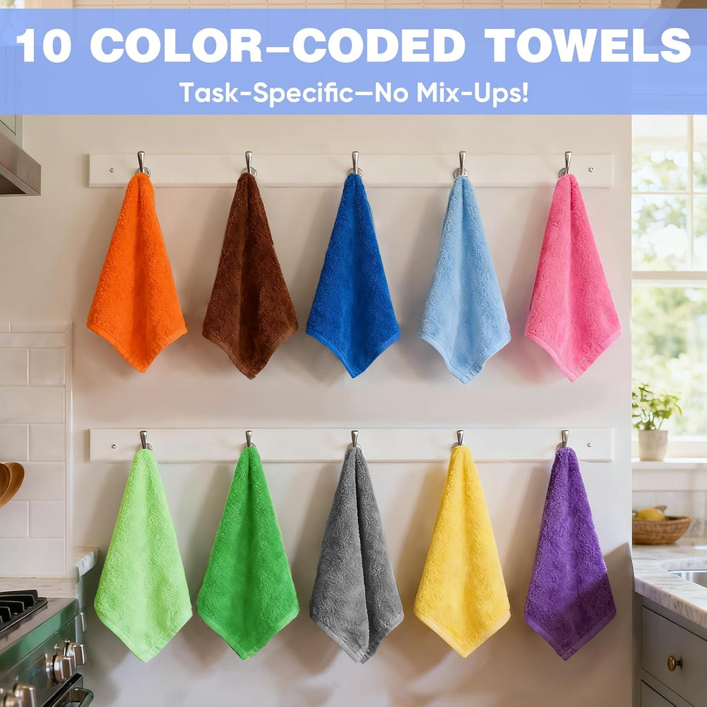 10 Colors Microfiber Cleaning Cloths, 10 Pack Assorted Cleaning Rags