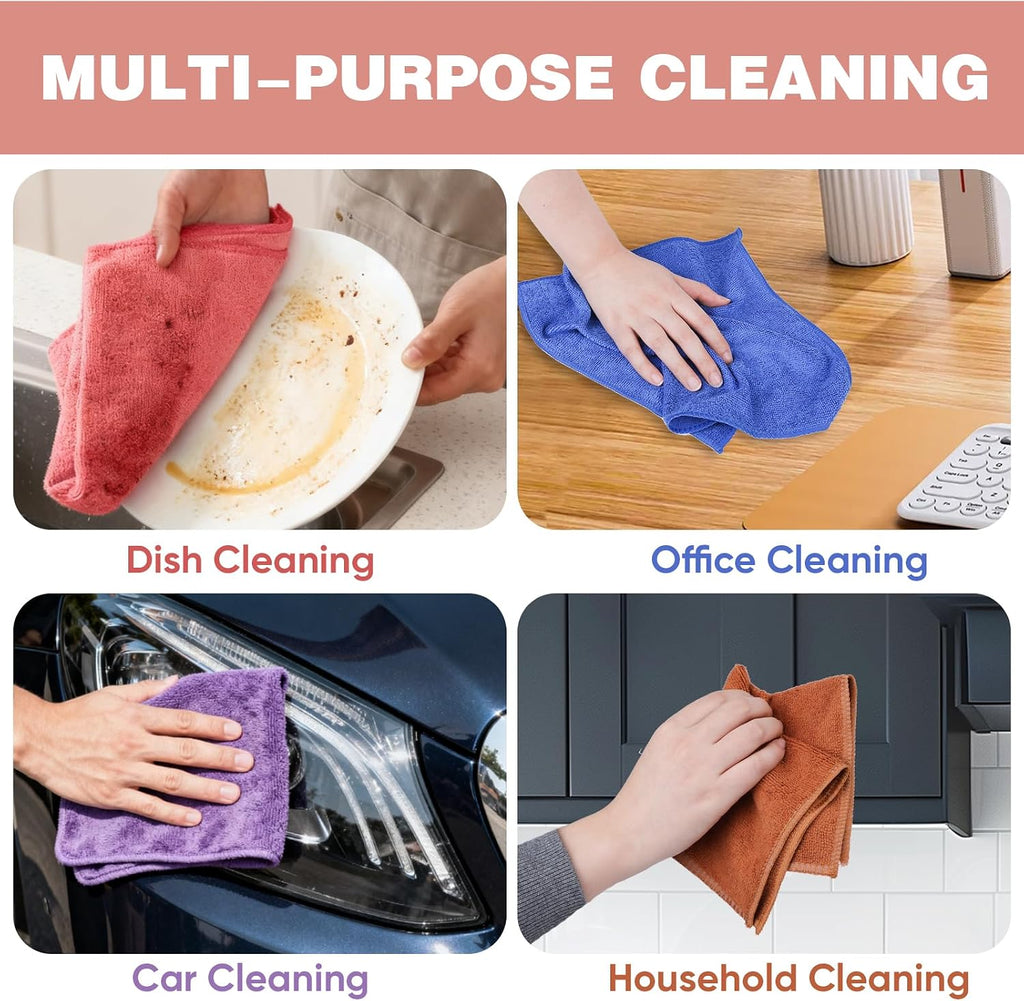 10 Colors Microfiber Cleaning Cloths, 10 Pack Assorted Cleaning Rags