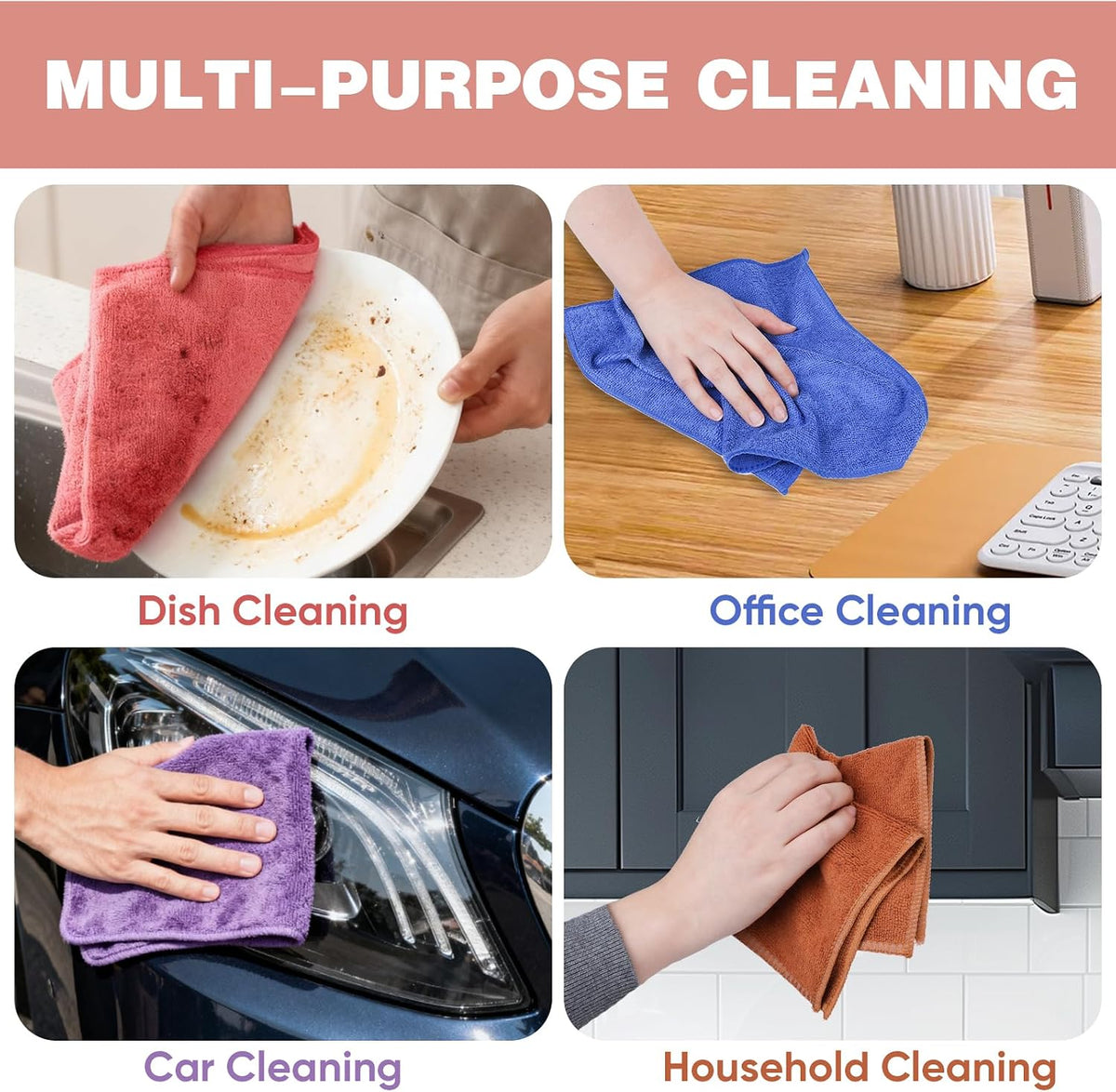 10 Colors Microfiber Cleaning Cloths, 10 Pack Assorted Cleaning Rags