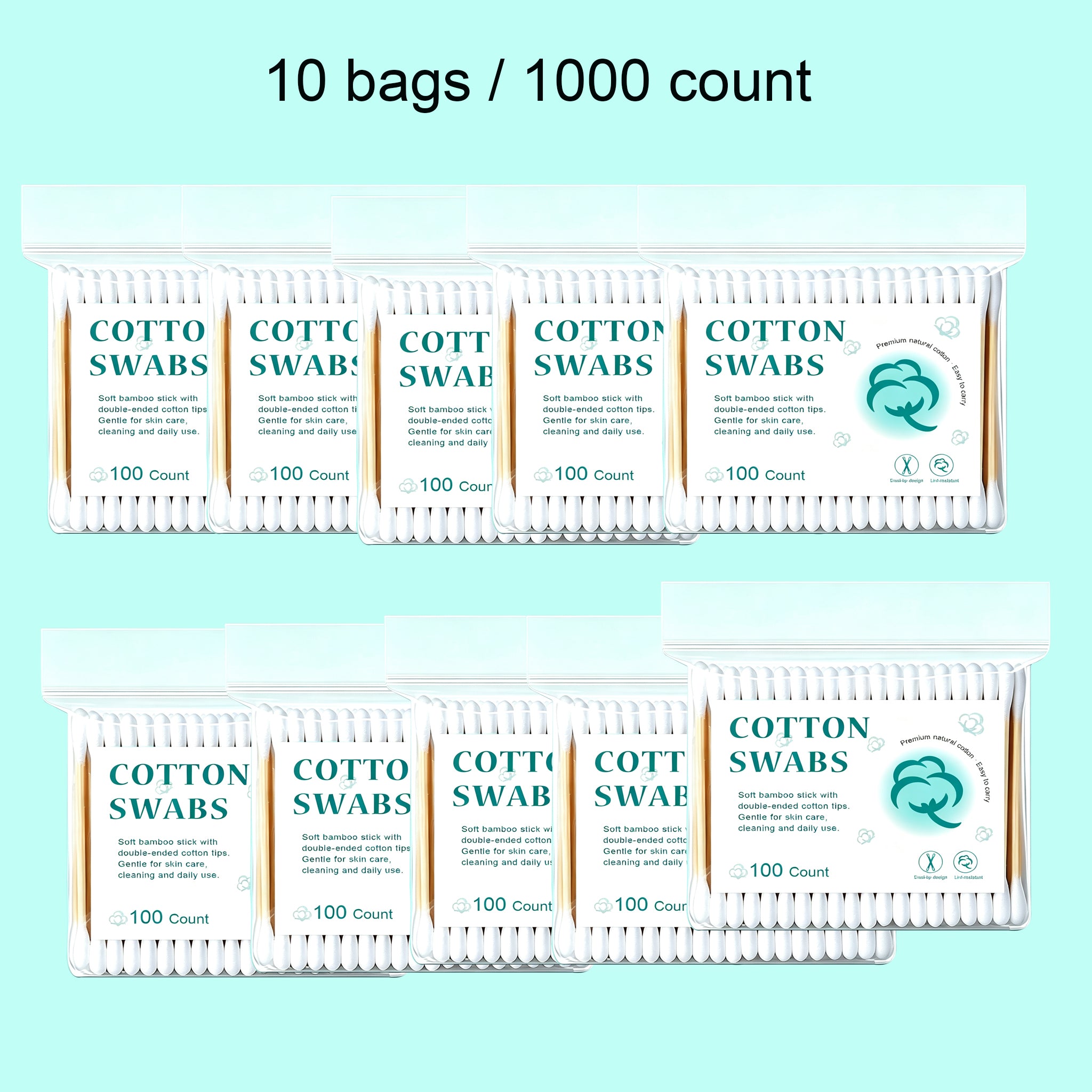 Cotton Swabs 1000 Count, Bamboo Sticks Soft Double Tips