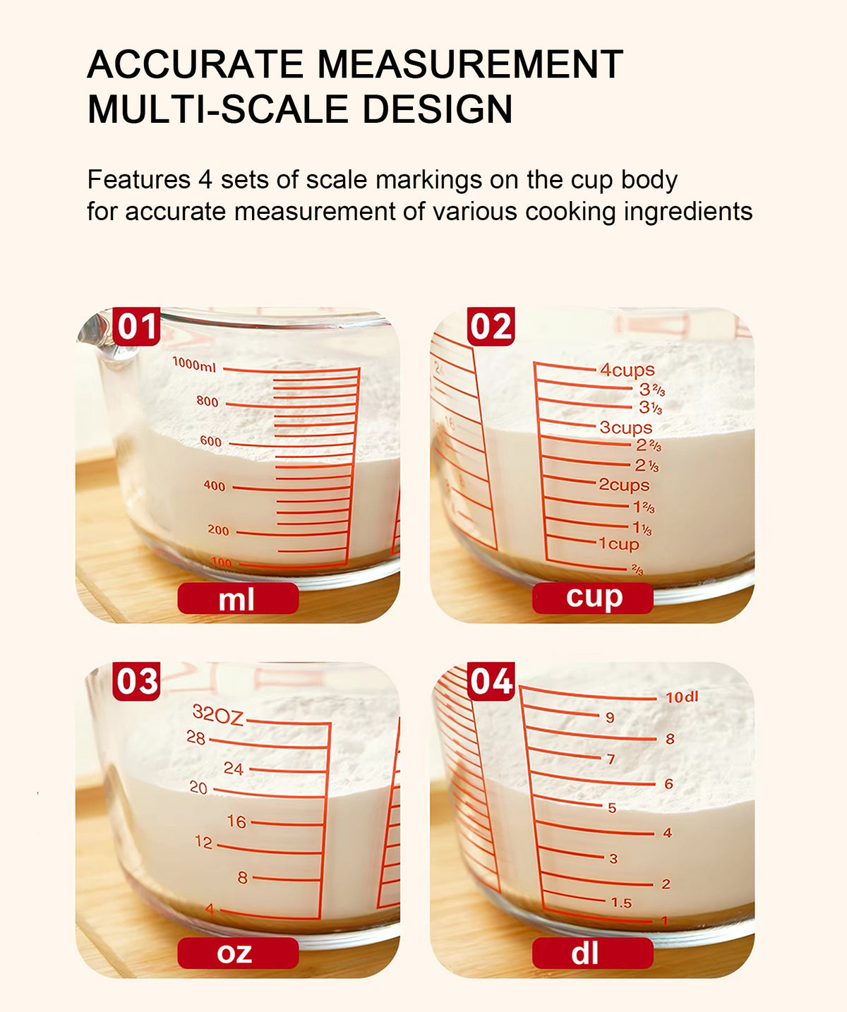 (1/3-PCS) Glass Measuring Cups(11.83oz 16.91oz 33.81oz)
