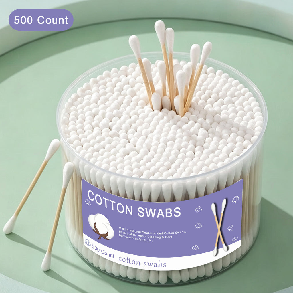 500 Count Double Round Thick Tips Cotton Swabs, Strong Bamboo Sticks