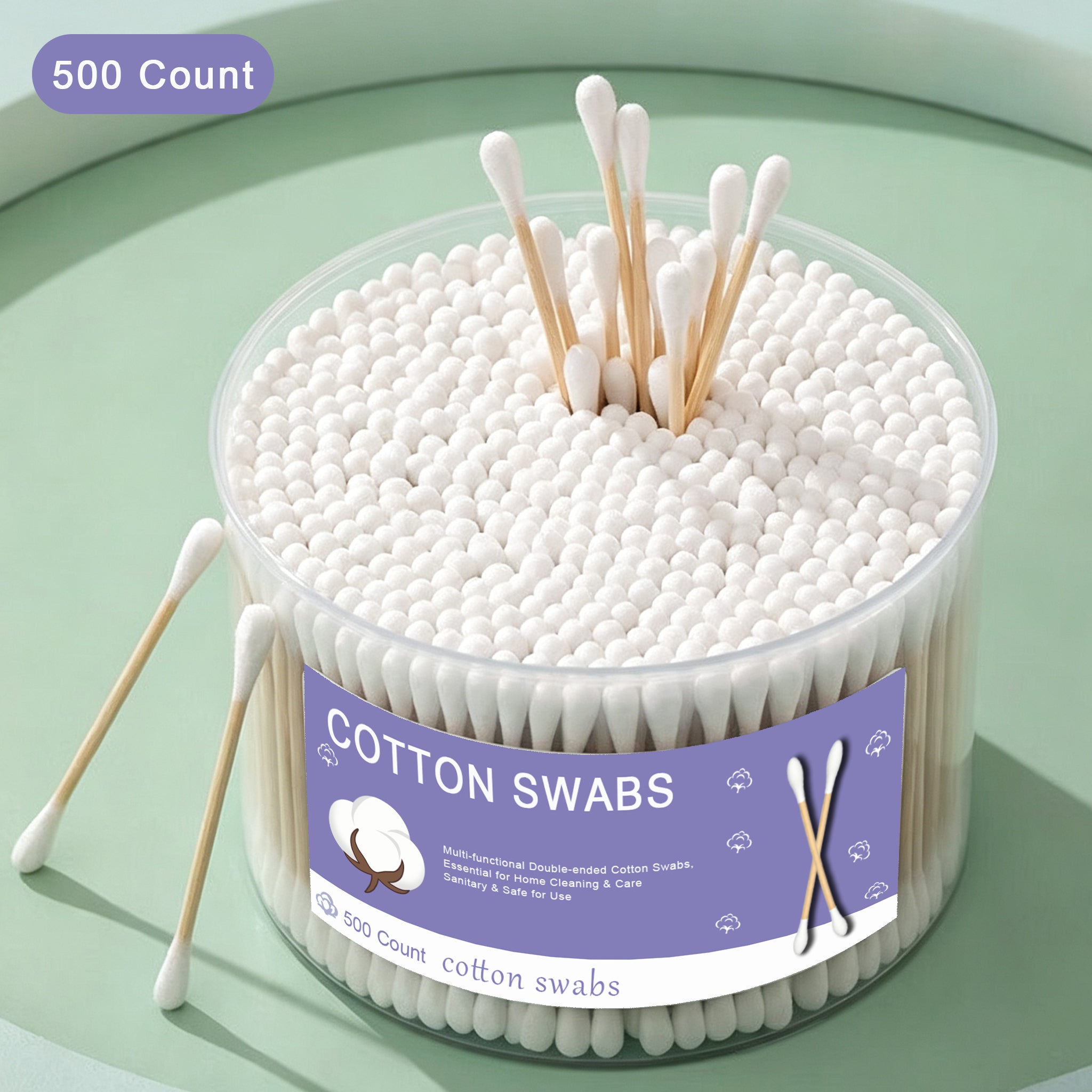 500 Count Double Round Thick Tips Cotton Swabs, Strong Bamboo Sticks