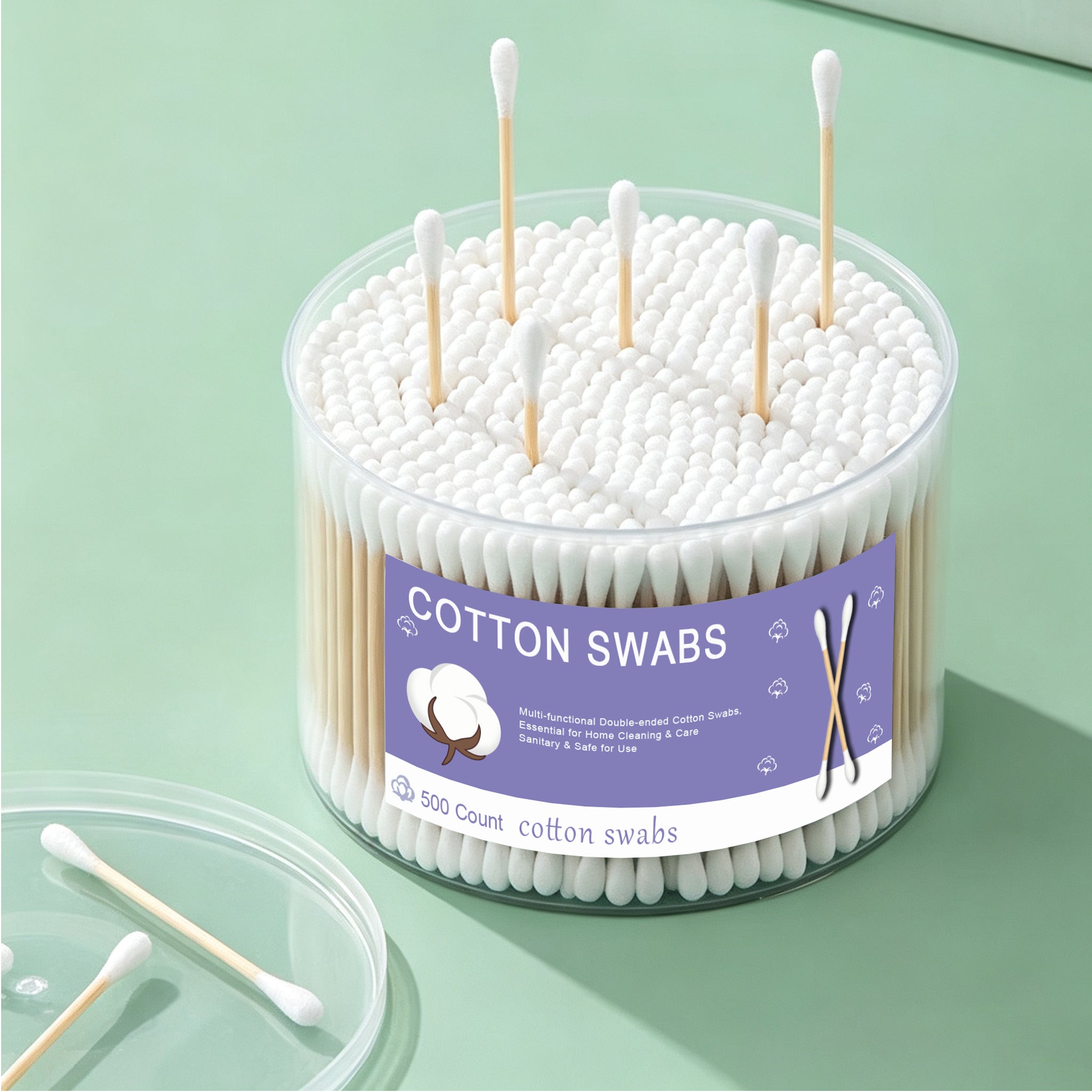 500 Count Double Round Thick Tips Cotton Swabs, Strong Bamboo Sticks