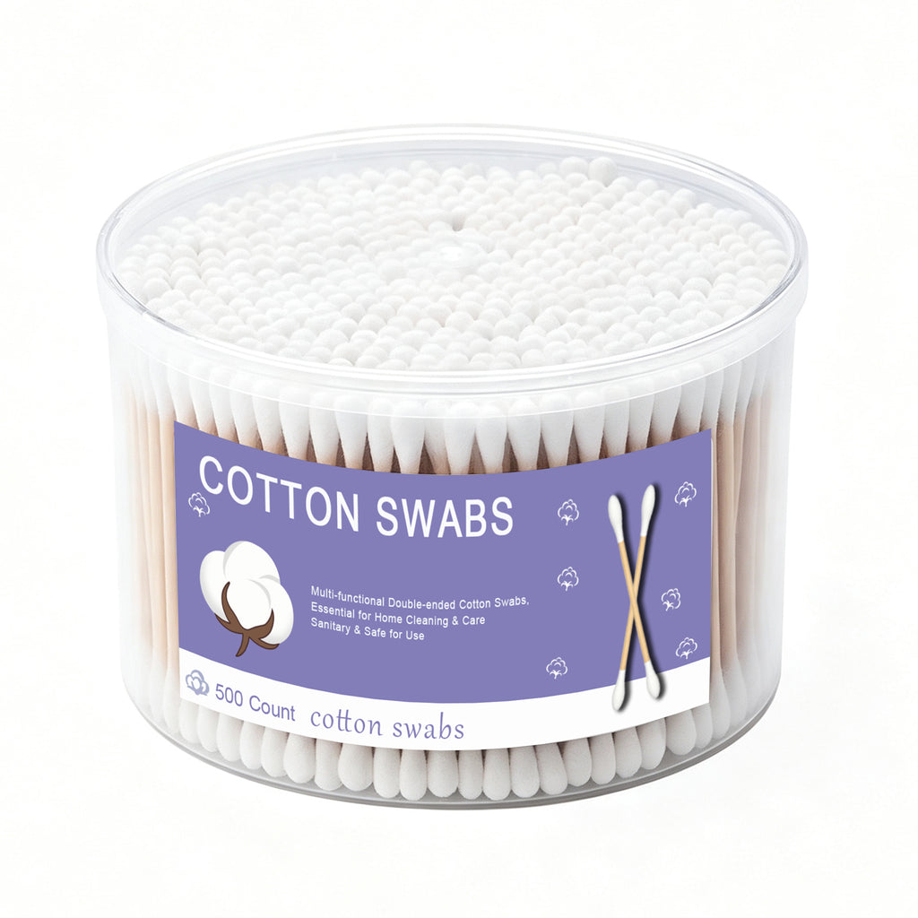 500 Count Double Round Thick Tips Cotton Swabs, Strong Bamboo Sticks