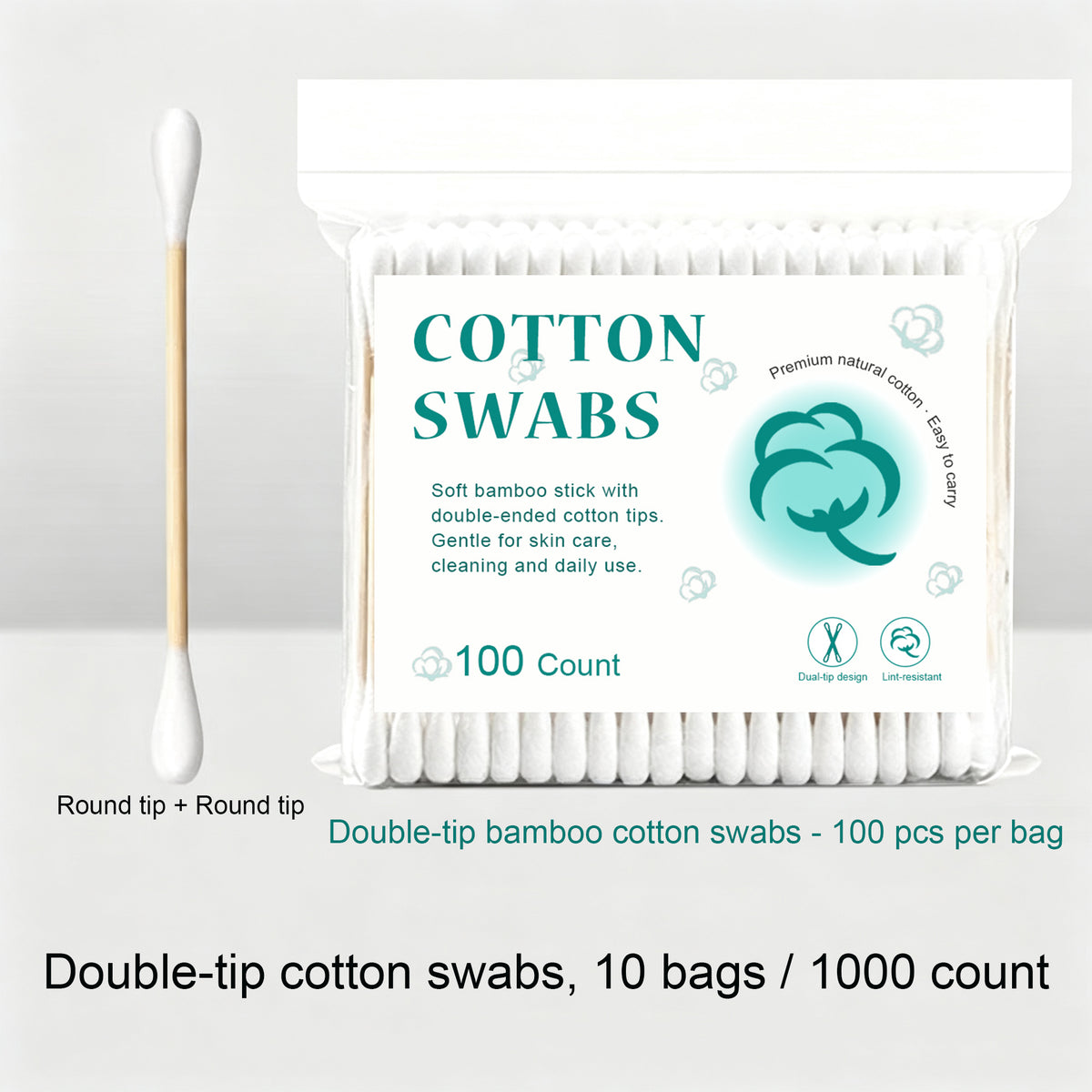 Cotton Swabs 1000 Count, Bamboo Sticks Soft Double Tips