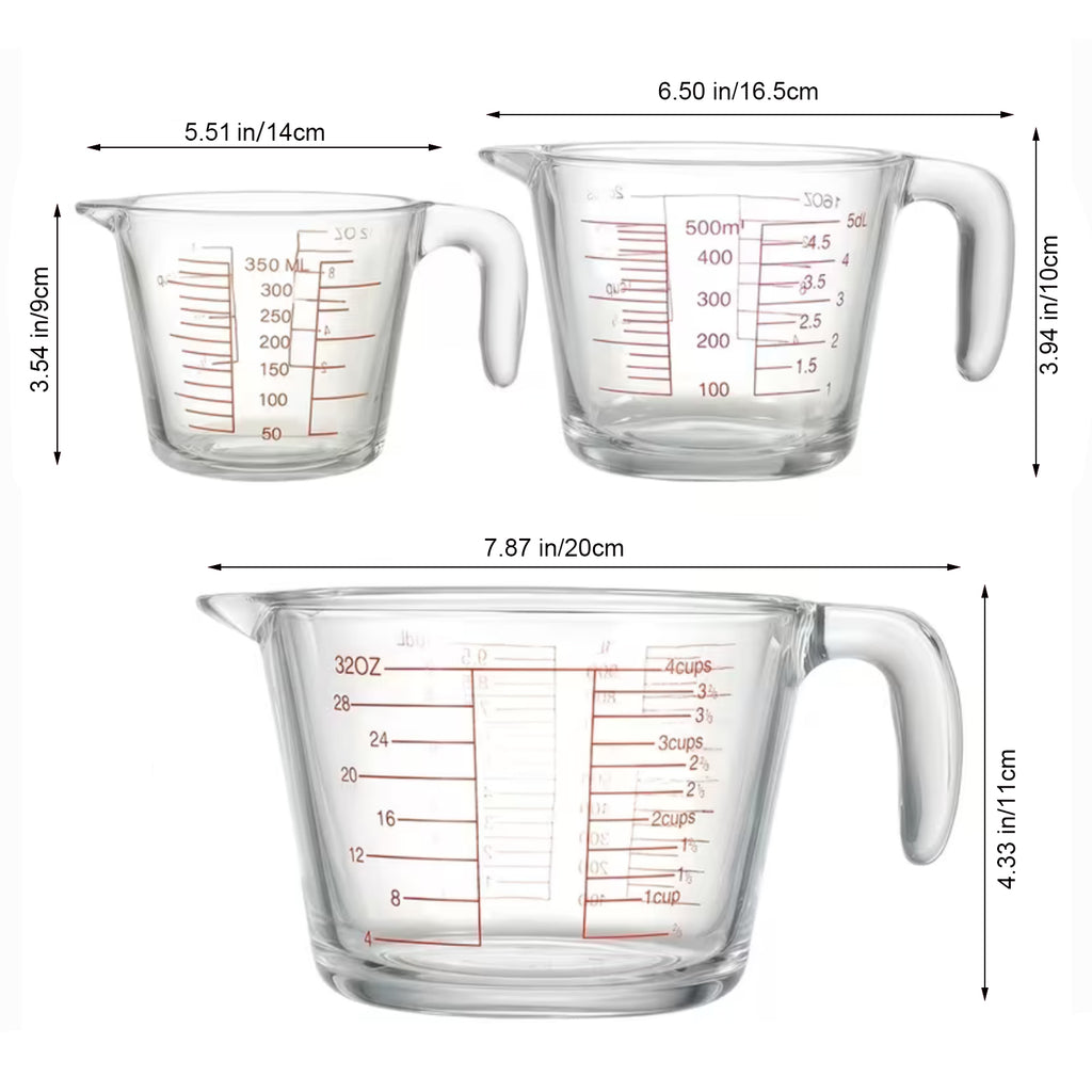 (1/3-PCS) Glass Measuring Cups(11.83oz 16.91oz 33.81oz)